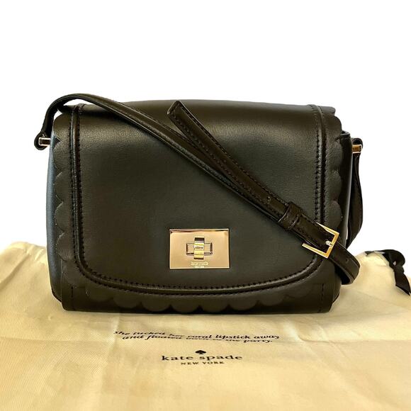 Kate Spade Maple Court Zani Scalloped Edge Black Leather Crossbody Shoulder Bag - Picture 1 of 11